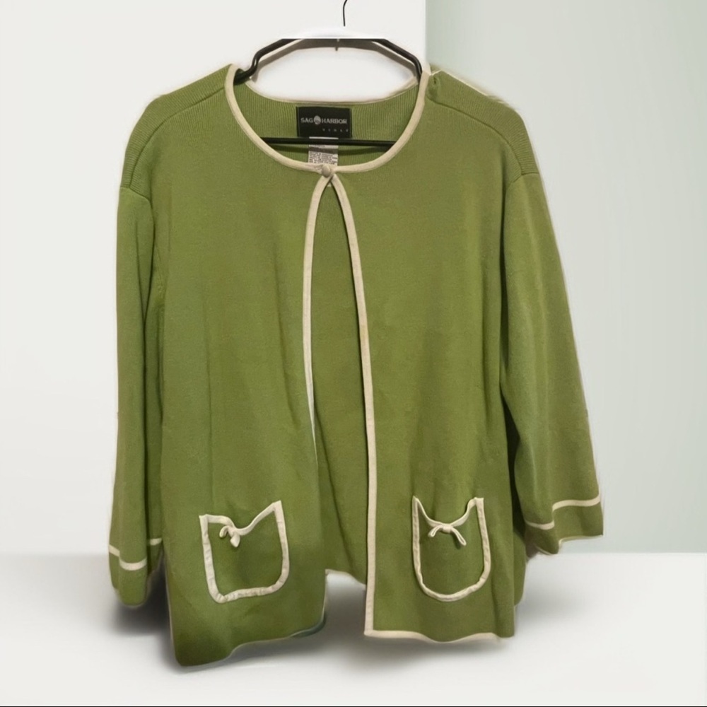 Sag Harbor Green Women's Blazer with Cream Trim